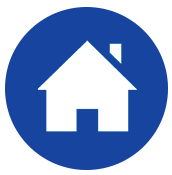 Home symbol representing free home visits and customized services for hearing aid fittings and support