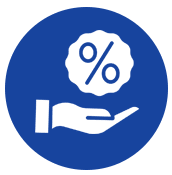 Palm symbol with a percentage sign, representing unbelievable offers and exclusive discounts available on hearing aids